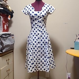Elegant Blue Polka Dot Dress